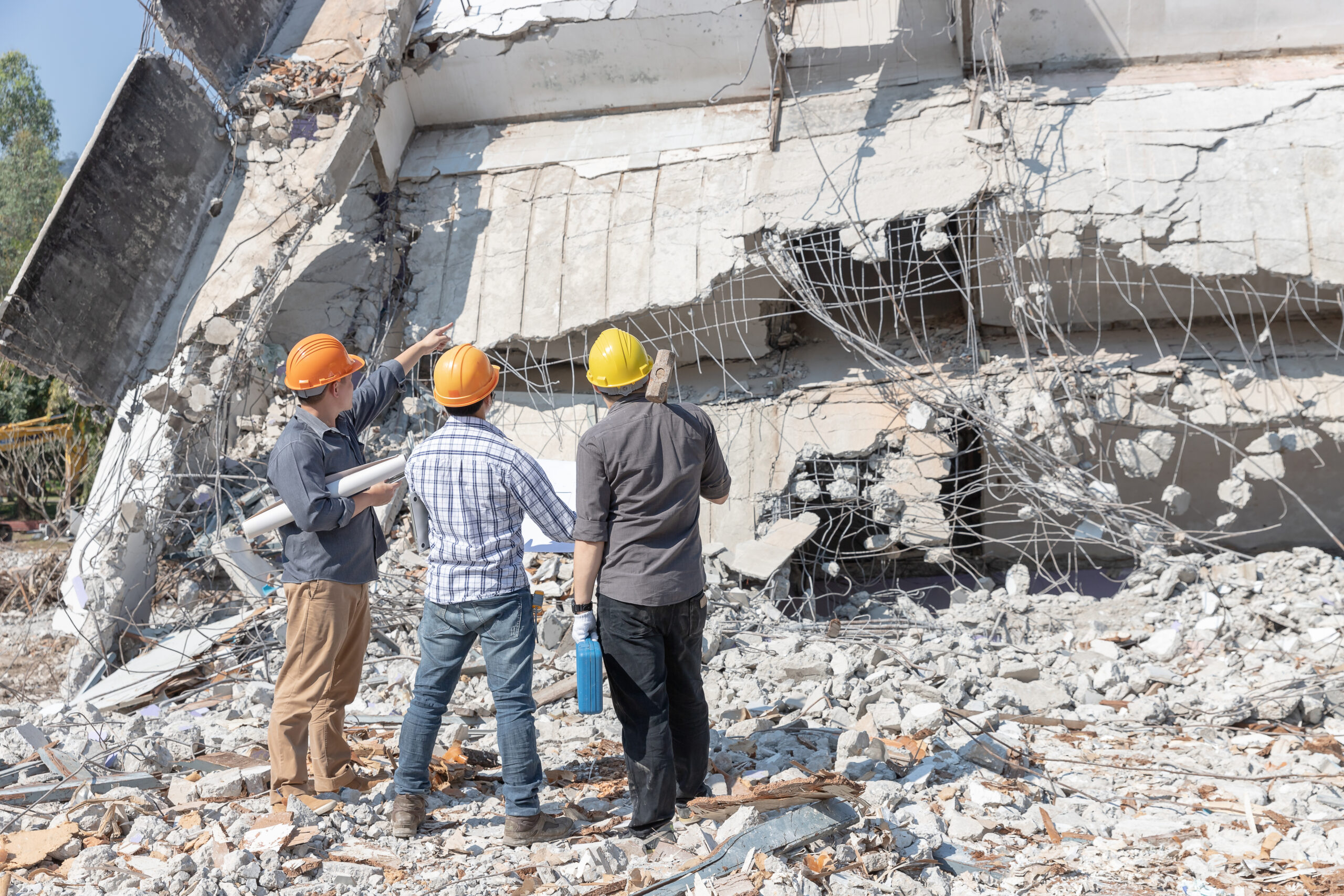 Concrete building damage after earthquake